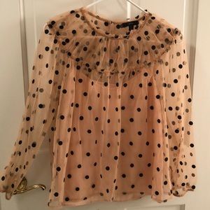 J. crew tan/blush and black polka dot top, small